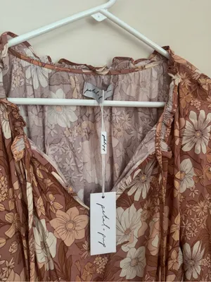 Petal & Pup Kealan Mini Dress Womens Size 0 Brown Floral Smocked Long Sleeve NWT thumbnail 5