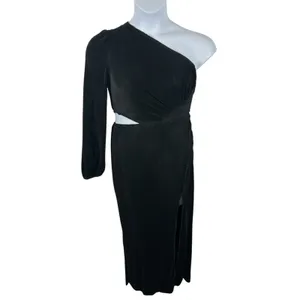 Hello Molly Black One Shoulder Cut Out Midi Dress Wedding Party Slit Bodycon thumbnail 5