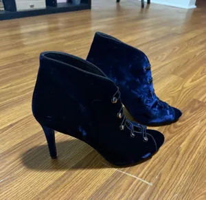 Enzo Angiolini Franses blue velvet peep toe strappy ankle booties stiletto heel size 10 thumbnail 1