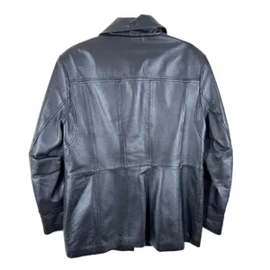 East 5th Black 100% Leather Collared Button Up Lined Jacket Pockets‎ Size Large thumbnail 2