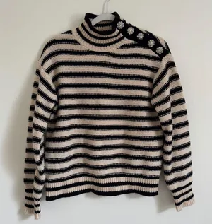 J. CREW Cable-Knit Mock-neck Pullover Sweater Size Small Stripe Jewel Buttons thumbnail 2