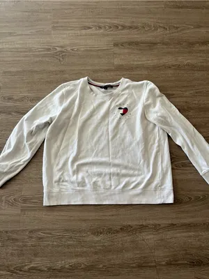Tommy Hilfiger Womens Crewneck Sweatshirt Large White Heart Logo Cotton Preppy thumbnail 2