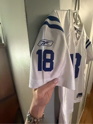 Reebok Peyton Manning Indianapolis Colts #18 White & Royal Blue Football Jersey thumbnail 3