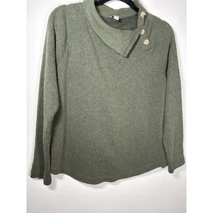 J. Crew Funnel‎ Neck Pullover Green Button Detail Long Sleeve Small thumbnail 4