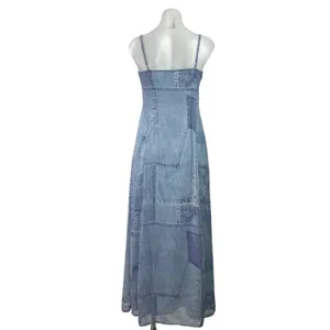 ASOS Design Womens Blue Sleeveless Denim Patchwork Camisole A-line Maxi Dress 4 thumbnail 3