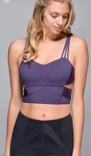 Lululemon Exquisite Strappy Cut-Out Long Bra Nightfall Plum Mesh Size 2 Cut Outs thumbnail 1