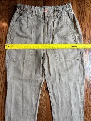 AMO Drapey Army Pant Linen Cotton Khaki Paperbag Waist Utility Pants Sz 26 thumbnail 12
