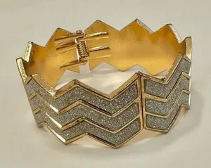Gold tone rhinestone hinged bangle bracelet thumbnail 1