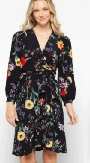 Amour Vert Washable Silk Elma Provence Floral Wrap Long Sleeve Midi Dress M thumbnail 1