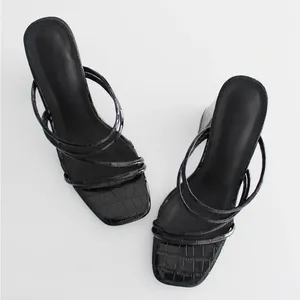 Croc Embossed Faux Leather Strappy Mules Size 37 thumbnail 2