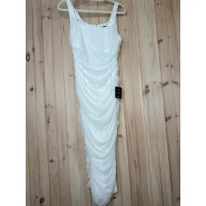NWT Lulus V.I.P. Treatment White Mesh Ruched Bodycon Midi Dress Party Sexy Sz M thumbnail 2