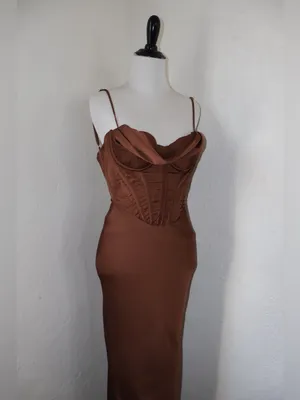 House of CB Brown Satin Corset Maxi Dress XS thumbnail 3