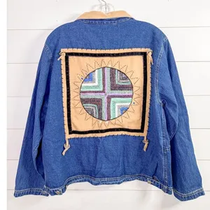 Ultimate Philadelphia Women's Denim Beaded Western Aztec Jean Jacket Blue Medium thumbnail 2
