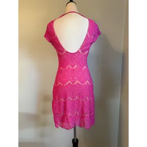 Bebe Pink Lace Bodycon Dress Mini M y2k dainty party formal romantic coquette thumbnail 3