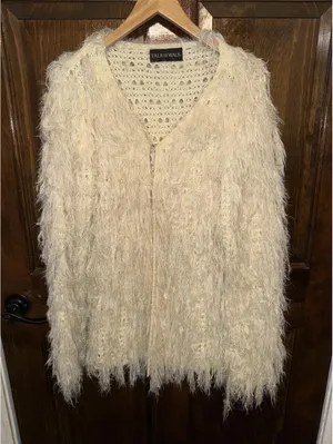 Talk of the walk shaggy fringe open-knit cardigan thumbnail 2