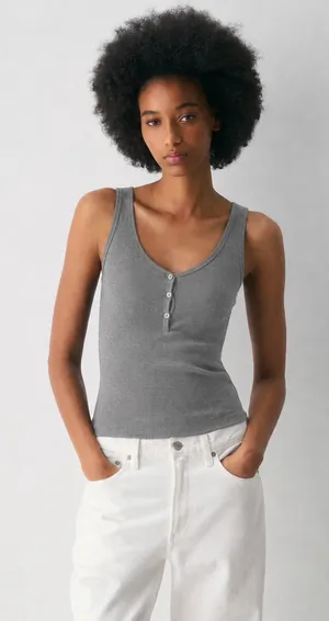 Aritzia Homestretch Rib Henley Tank in Gray thumbnail 1