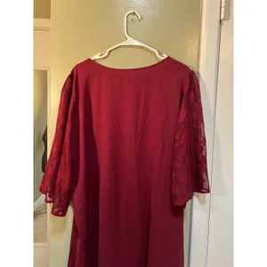 Women's Plus Size 3XL Midi Dress Burgundy Lace Sleeves Hem Scoop Neck 3/4 Sleeve thumbnail 7