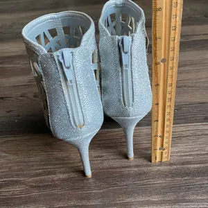 Bonnibel Glitter Cage Peep Toe‎ Stiletto Heel Booties 8 Silver Party Shoes thumbnail 4