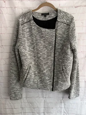 Banana Republic Black & White Tweed-like Zip-Front Blazer Jacket Woman’s Size 12 thumbnail 1