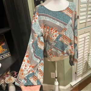 Anthropologie Jaase Blue Floral Long Sleeve Blouse – Size Medium thumbnail 3