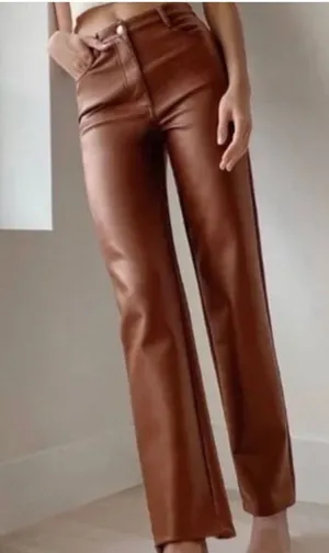 Aritzia Wilfred Melina Vegan Leather Pants Women's 0 Brown High Rise Straight thumbnail 1