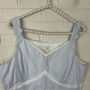 J.Jill Blue White Striped Eyelet Embroidered Cotton Tank Top Size 14 thumbnail 3