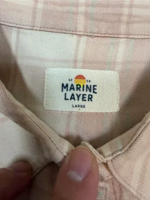 Marine Layer Pink Plaid Short Sleeve Button Up Shirt Coastal Grandmother Size L thumbnail 3