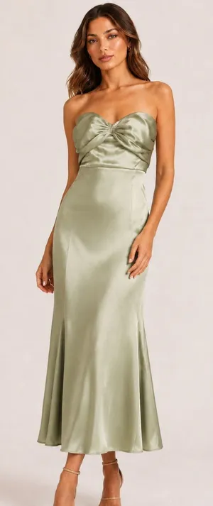 Reformation Hensley Satin Dress 4 Artichoke Green Midi NWT thumbnail 1