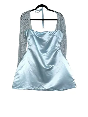 Babyboo Sadie Baby Blue Lace Sleeve Satin Mini Dress MEDIUM thumbnail 3