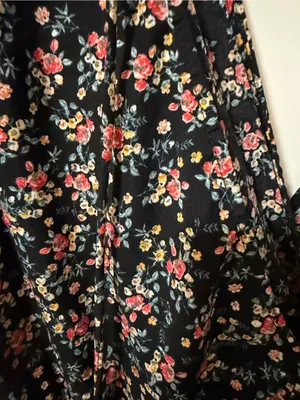 Purple Snow Black Floral Wrap Mini Dress with Puff Sleeves thumbnail 5