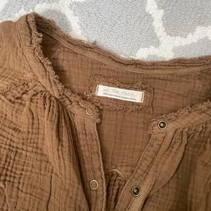 We the free forest green oversized soft linen long sleeve Henley flowy top thumbnail 5