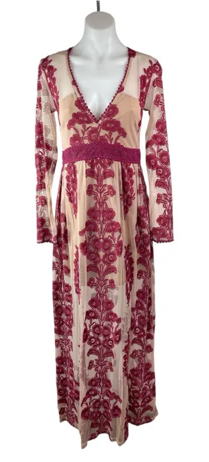 Altar'd State Norrie Norris Women's Floral Embroidery Sheer Maxi A-Line Dress S thumbnail 1