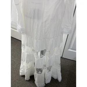 Muy Muy Fancy Cottage Core Lace Embroidered Bell Sleeves White Maxi Dress Sz Sm thumbnail 13