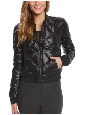 Alo Yoga Idol Bomber Workout Jacket‎ Black Down Filled Puffer Small EUC thumbnail 1