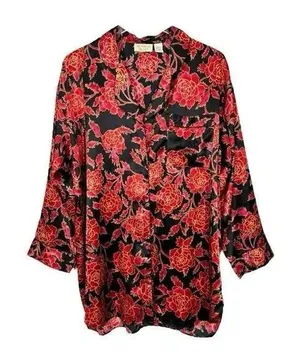 VS victorias Secret Gold Label Vintage Floral Button Down LS‎ Sleep Shirt SZ M thumbnail 1