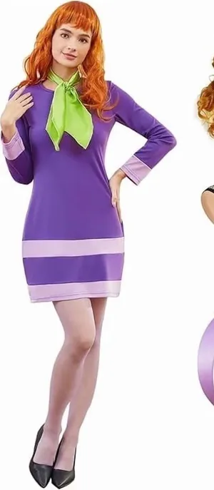 Scooby Doo Purple Daphne Blake Cosplay Costume Set Women MED NEW 70's Halloween thumbnail 1