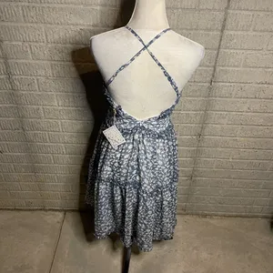 NWT Angel Biba Blue White Floral Low Back Criss Cross Tiered Dress Size XS‎ thumbnail 3