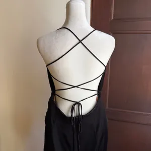 MANNING CARTELL | Miami Heat Black Satin Lace up strappy back Midi dress Size 8 thumbnail 4