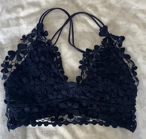 Free People lace scallop navy blue bralette thumbnail 1