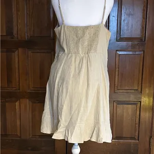 Elodie Linen Blend Cami‎ Mini Dress Tan Beige Ruffle Hem Large NWT thumbnail 5