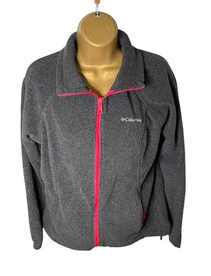 Columbia Benton Springs Full Zip Fleece Jacket Zip Pockets Gray Pink M thumbnail 1