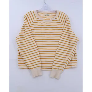 Mile(s) by Madewell Sweatshirt Womens Medium Yellow Ivory Striped Raglan Sleeve thumbnail 5