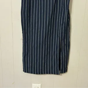 By Anthropologie Pinstripe Midi Dress Size M Navy Square Neck Side Slit thumbnail 6