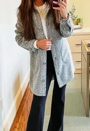 Spanx Luxe Fleece Jacket Pebble Grey Sherpa Faux Shearling Fuzzy Teddy Coat 1X thumbnail 1