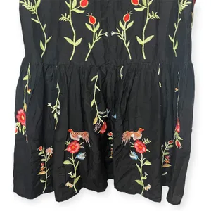 Zara Embroidered‎ Bird & Floral Black Shift Dress Cottagecore Bohemian Sz Small thumbnail 12