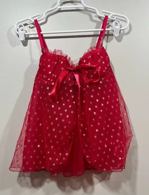 Victoria's Secret Red Sheer Polka Dot Babydoll Chemise Size 34B thumbnail 1