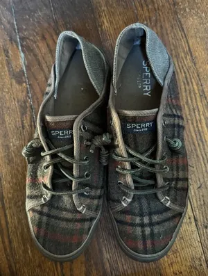 Sperry Topsider Plaid Brown Flannel Shoes Size 9 thumbnail 1