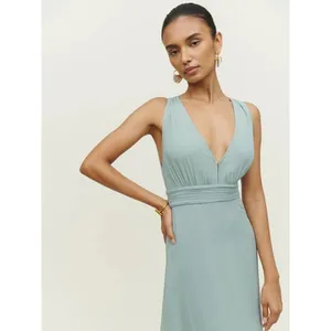 NEW Reformation Green Rosalind Halter Plunge V Cocktail A Line Maxi Dress Size 2 thumbnail 4
