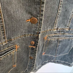 Bill Blass Jeans Women's Sz Medium Jean Jacket Dark Wash Snap Up Pockets Stretch thumbnail 6