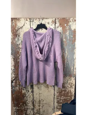 BIBI V Neck Hooded Sweater Fringe Small Long sleeves Purple artsy boho thumbnail 3
